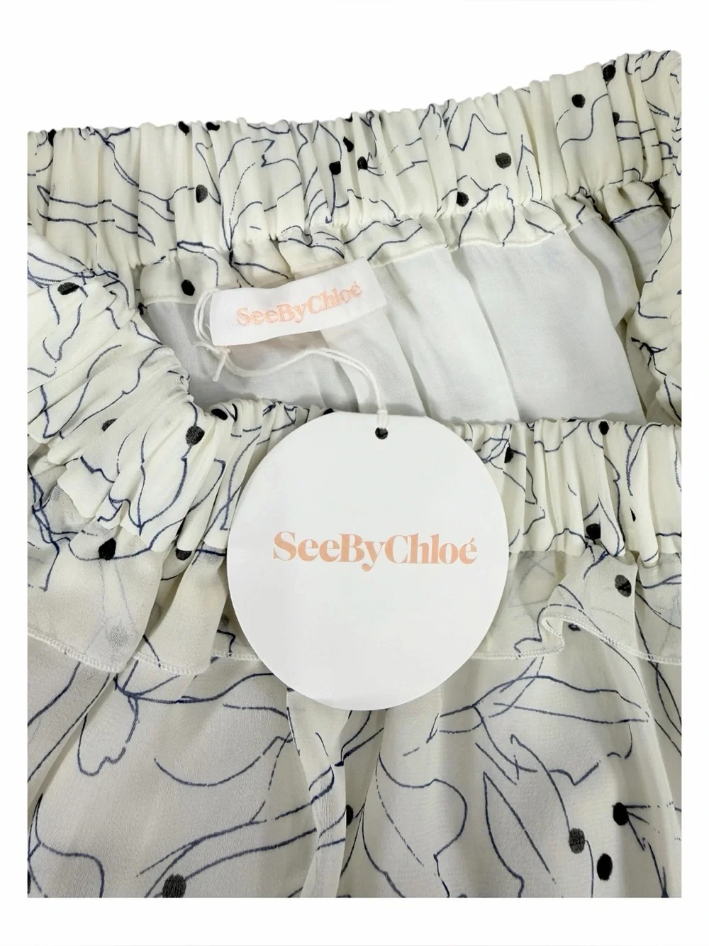 See By Chloe Mini White Floral Ruffle Skirt NWT